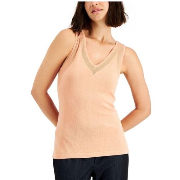 Nwt Anne Klein Peach V-Neck Sweater Tank - Picture 1 of 5